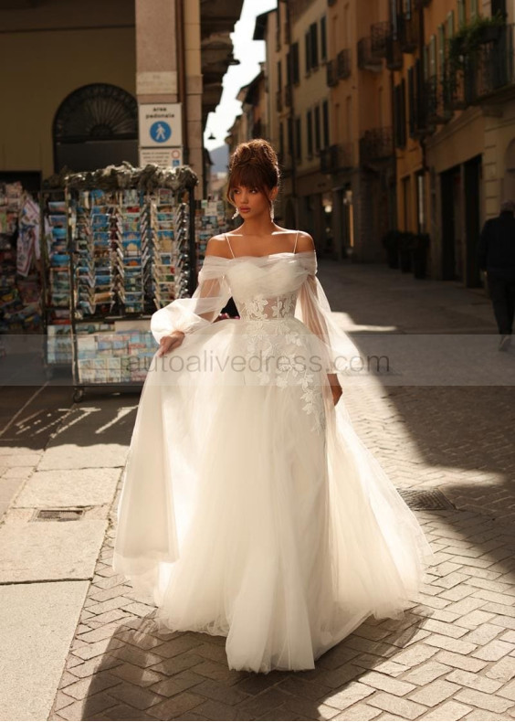 Ivory Lace Tulle Sweet Wedding Dress With Jacket